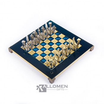 Шахи Manopoulos Спартанські воїни, синій латунь, дерев'яний футляр 28 х 28 см (S16BLU)